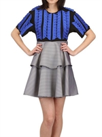 KAAL E.SUKTAE - SEIDENKLEID MIT SCHNÜREN UND STREIFEN - BLAU/GRAU