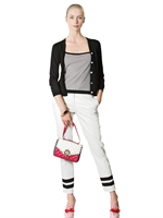 MOSCHINO CHEAP&CHIC - EXTRA FINE MERINO WOOL CARDIGAN SWEATER - WHITE /BLACK