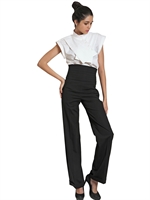 KARL LAGERFELD PARIS - QUILTED BELT STRETCH WOOL TROUSERS - BLACK