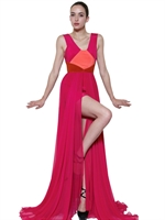 BARBARA CASASOLA - SILK CREPE CADY AND GEORGETTE LONG DRESS - FUCHSIA