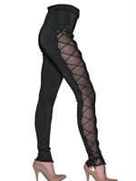 MURMUR - BONDAGE LACING STRETCH SATIN TROUSERS - BLACK