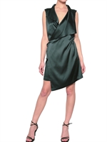 A.F.VANDEVORST - DRAPIERTES ASYMMETRISCHES SEIDENSATIN WICKEL KLEID - DUNKELGRÜN