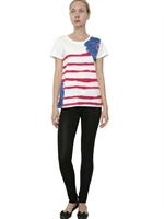 CATS BY TSUMORI CHISATO - FLOWER STRIPED COTTON JERSEY T-SHIRT - WHITE/RED
