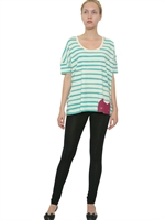 CATS BY TSUMORI CHISATO - STRIPED COTTON JERSEY T-SHIRT - WHITE/GREEN