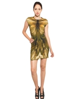 MCQ ALEXANDER MCQUEEN - BEDRUCKTES STRETCH-JERSEYKLEID MIT FLÜGELÄRMELN - GELB