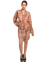 MCQ ALEXANDER MCQUEEN - RIBBON PETAL PRINT CHIFFON SILK DRESS - PINK