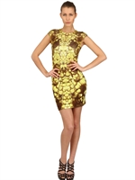 MCQ ALEXANDER MCQUEEN - BEDRUCKTES JERSEY STRETCH KLEID MIT CAP ÄRMELN - GELB