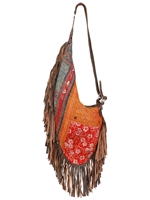 PELECHECOCO - SCHULTERTASCHE AUS RECYCELTEM STOFF UND LEDER - ORANGE/SCHWARZ