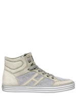 HOGAN REBEL - SNEAKERS IN PELLE E TELA DI COTONE - GRIGIO