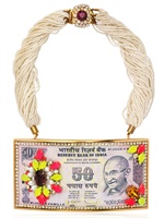 BIJOUX DE FAMILLE - PINK MAHARANI LEATHER AND TIN NECKLACE - PINK/YELLOW