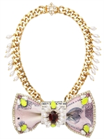 BIJOUX DE FAMILLE - COLABA LEATHER AND BRASS NECKLACE - YELLOW/PURPLE