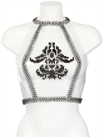 FANNIE SCHIAVONI - EMBROIDERY PVC BUSTIER - BLACK/SILVER