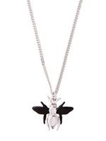 DIOR HOMME - SILVER BEE PENDANT NECKLACE - SILVER/BLACK