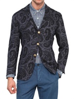 ERNESTO - GIACCA TRE BOTTONI IN LINO DISEGNO PAISLEY - BLU