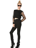 CHEAP MONDAY - FELPA IN COTONE E ORGANZA - NERO