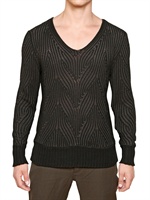 JOHN VARVATOS - MAGLIA IN SETA E COTONE BICOLORE - NERO