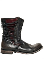 JOHN VARVATOS - 20MM LACE UP LEATHER PIRATE BOOTS - BLACK/BROWN