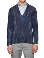ETRO - WOOL SILK CASHMERE KNIT V NECK JUMPER - BLUE