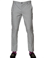 ETRO - 19CM CHECKED STRETCH COTTON TROUSERS - GREY BLUE