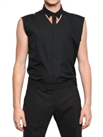 MUGLER - CUT OUTS BAUMWOLLEN POPELINE ÄRMELLOSES SHIRT - SCHWARZ