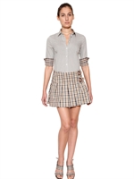 AQUASCUTUM - TECHNO POPLIN STRETCH STRIPED SHIRT - WHITE/GREEN