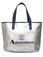 AQUASCUTUM - TOTE AUS PVC UND KALBSLEDER - SILBER/BLAU