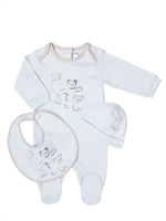 BABY DIOR - GIFT SET BOY - JERSEY ROMPER /BIB/BONNET - PALE BLUE