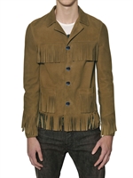 SAINT LAURENT - FRINGED SUEDE LEATHER JACKET - HAVANE
