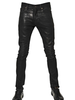 SAINT LAURENT - JEANS SKINNY IN DENIM EFFETTO PELLE 16CM - NERO