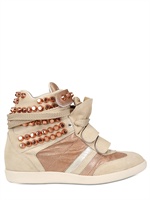 SERAFINI MANHATTAN - 70MM METALLIC CALF & SUEDE SNEAKERS - BEIGE/ROSE