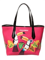 DSQUARED - MEDIUM LEDERTOTE MIT DSCHUNGELDRUCK - MULTIFUCHSIA