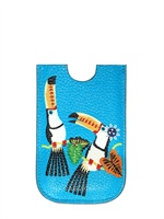 DSQUARED - CUSTODIA IPHONE IN PELLE MARTELLATA STAMPA TUCANI - MULTI BLU