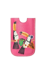 DSQUARED - CUSTODIA IPHONE IN PELLE MARTELLATA STAMPA TUCANI - MULTI FUCSIA
