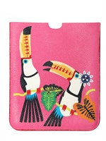 DSQUARED - CUSTODIA IPAD IN PELLE MARTELLATA STAMPA TUCANI - MULTI FUCSIA