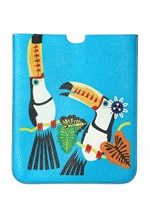 DSQUARED - CUSTODIA IPAD IN PELLE MARTELLATA STAMPA TUCANI - MULTI BLU
