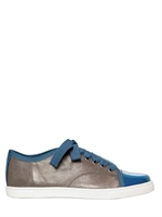 LANVIN - 20MM LEDER SNEAKERS MIT LACKLEDER SPITZE - GRAU/TÜRKIS