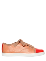 LANVIN - 20MM LEDER SNEAKERS MIT LACKLEDER SPITZE - BEIGE/KORALLE