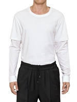 KRIS VAN ASSCHE - T-SHIRT IN JERSEY CON MANICHE CAMICIA IN POPELINE - BIANCO