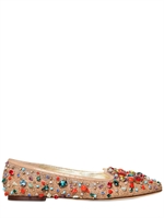 DOLCE & GABBANA - 10MM CANVAS CRYSTAL BEADS LOAFERS - BEIGE/MULTI