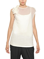 LANVIN - TOP IN TECHNO MUSSOLA SU JERSEY DI BAMBOO - BIANCO