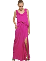 LANVIN - ABITO LUNGO IN SETA LAVATA - FUCSIA