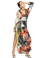 LANVIN - LAMINATED SILK MUSLIN LONG KAFTAN DRESS - MULTI