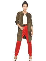 LANVIN - GIACCA LUNGA IN CAMOSCIO - VERDE MILITARE