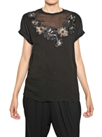 LANVIN - TOP IN JERSEY DI BAMBOO CON FIORI IN PVC - NERO