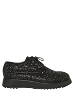 COSTUME NATIONAL - 30MM GLITTERY LEATHER LACE-UP SHOES - BLACK