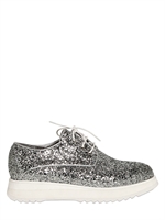 COSTUME NATIONAL - 30MM GLITTERY LEATHER LACE-UP SHOES - SILVER