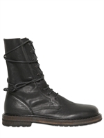 ANN DEMEULEMEESTER - 30MM OILED LEATHER COMBAT BOOTS - BLACK
