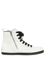 ANN DEMEULEMEESTER - SNEAKERS ALTE IN NABUK CON ZIP LATERALI - BIANCO