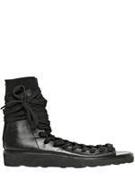 KRIS VAN ASSCHE - BACK ZIP LACE UP CALFSKIN SANDALS - BLACK