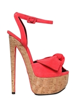 GIUSEPPE ZANOTTI - SANDALI IN CAMOSCIO E SUGHERO CON FIOCCO 160MM - CORALLO